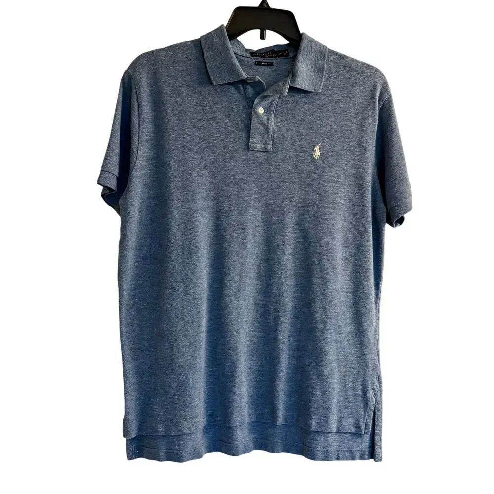 Ralph Lauren Polo Shirt Mens L Blue Classic Fit Pony Logo Cotton Short Sleeve